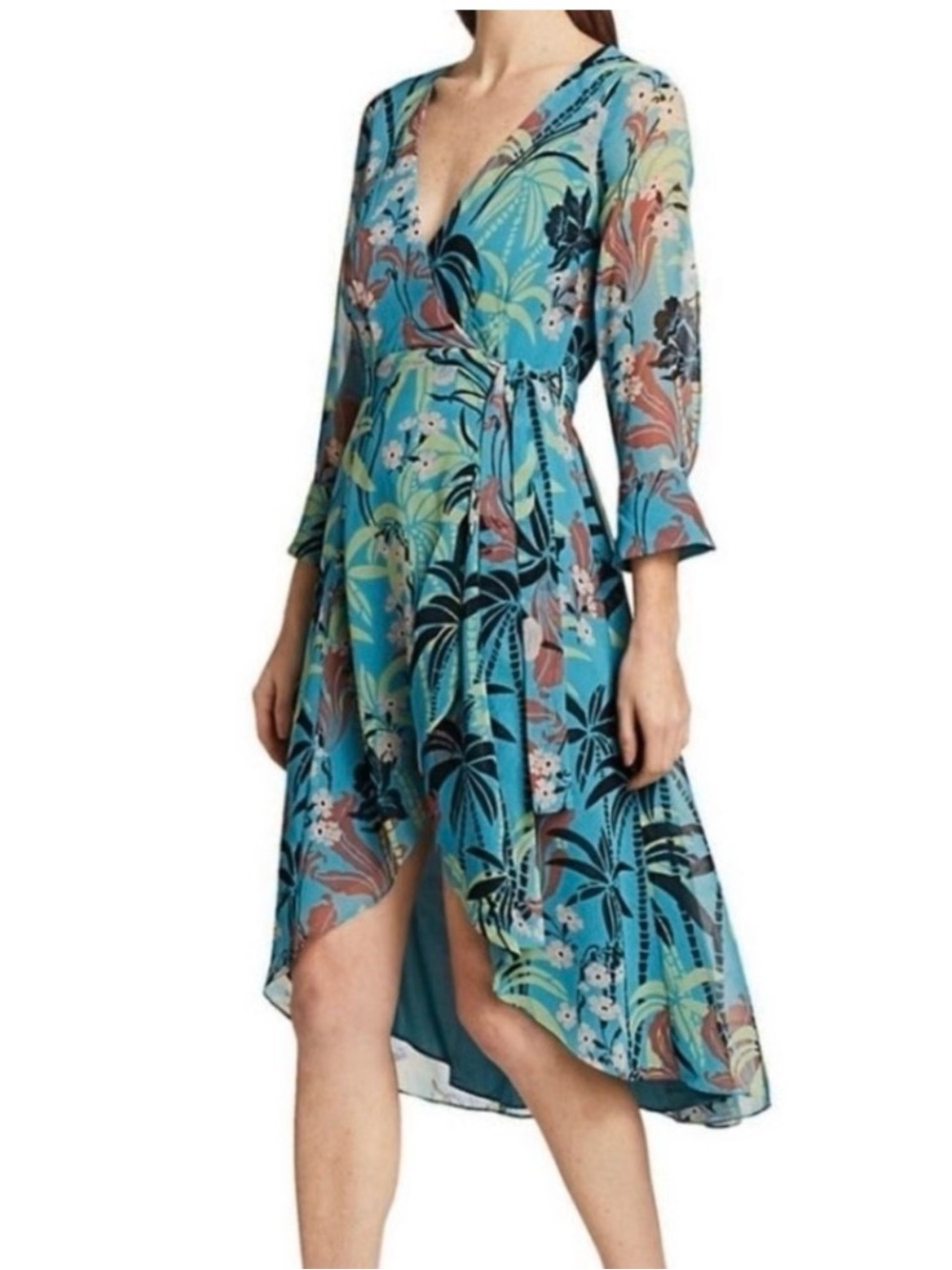 Bailey 44 Olivia dress Teal Tropical Wrap High-Low Dress size 8